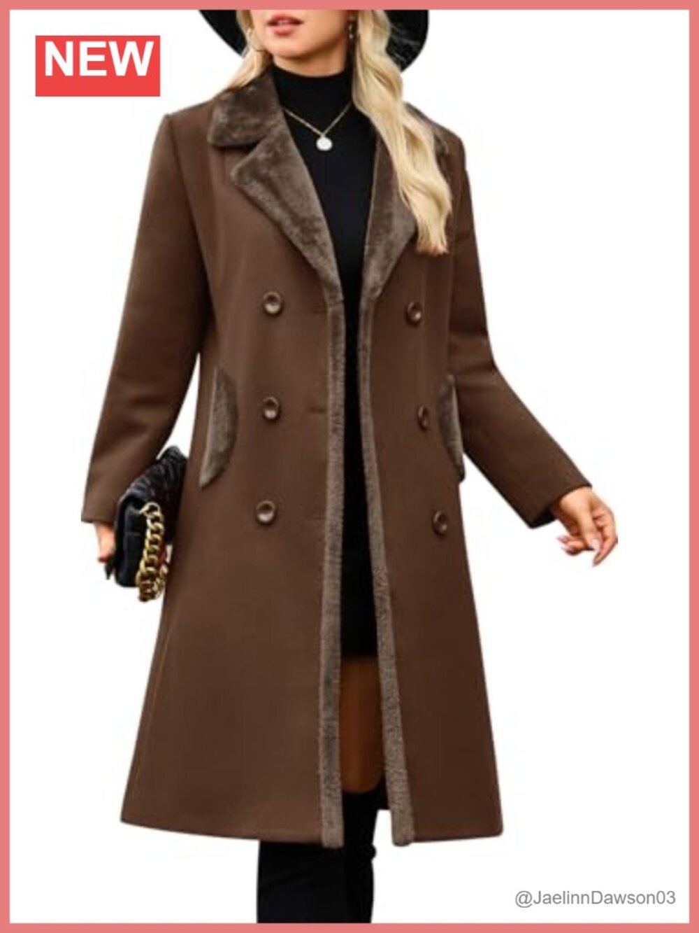 Women's Winter Pea Coat Double Breasted Faux Fur Collar Wool Blend